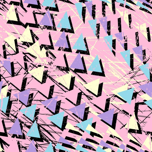 混沌とした三角形の抽象的なシームレスな幾何学的な背景。グランジ、テクスチャ パターン。男の子と女の子のための壁紙します。都市のカラフルな背景. — ストック写真