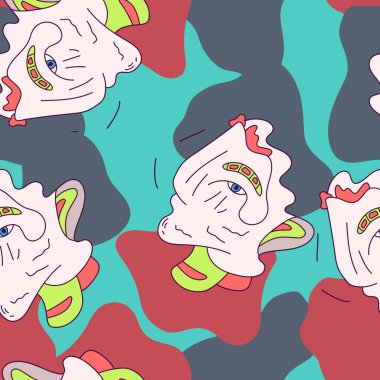 Alışılmadık yinelenen karakterlerle kusursuz ruhsal soyut desen.