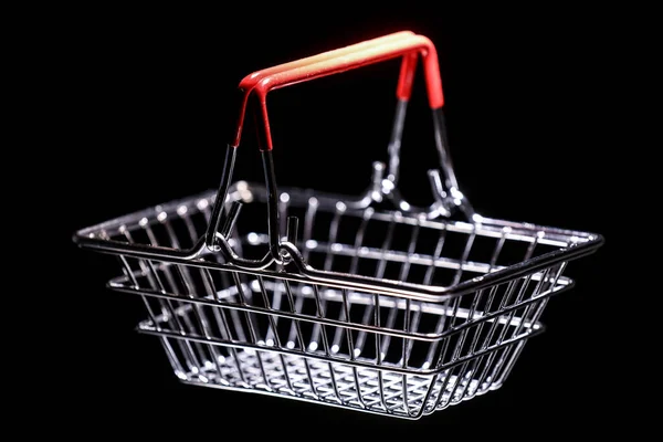 Red Empty Shopping Basket Black Background — Stock Photo, Image