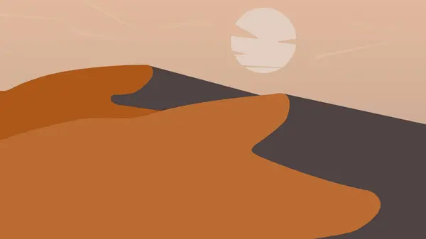 A flat landscape featuring desert sand, mountains with the moon. Desert landscape illustration