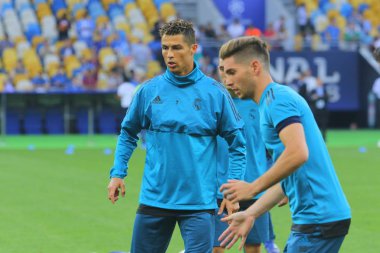 Kiev, Ukrayna 25 Mayıs, 2018: Cristiano Ronaldo çalışır bir saat son maçında Uefa Şampiyonlar Ligi