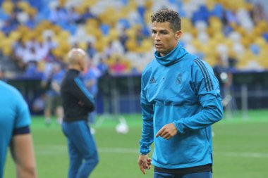 Kiev, Ukrayna 25 Mayıs, 2018: Cristiano Ronaldo çalışır bir saat son maçında Uefa Şampiyonlar Ligi
