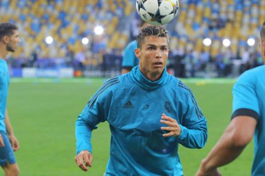 Kiev, Ukrayna 25 Mayıs, 2018: Cristiano Ronaldo çalışır bir saat son maçında Uefa Şampiyonlar Ligi