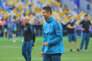 Kiev, Ukrayna 25 Mayıs, 2018: Cristiano Ronaldo çalışır bir saat son maçında Uefa Şampiyonlar Ligi