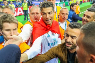 Kiev, Ukrayna - 26 Mayıs, 2018: Portekizli futbolcu Cristiano Ronaldo sırasında final Uefa Şampiyonlar Ligi Liverpool ve Olimpiyskiy ulusal spor kompleksi, Real Madrid arasındaki maç