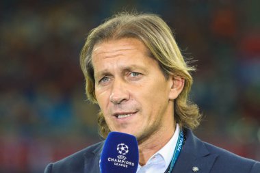 Kiev, Ukrayna - 26 Mayıs, 2018: bir hak olarak geri Michel Salgado finali sırasında İspanyol profesyonel futbolcu maç Liverpool ve Olimpiyskiy ulusal spor kompleksi, Real Madrid arasındaki Uefa Şampiyonlar Ligi