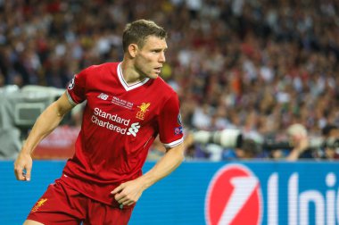 Kiev, Ukrayna - 26 Mayıs, 2018: İngiliz profesyonel futbolcu James Milner sırasında final Uefa Şampiyonlar Ligi Liverpool ve Olimpiyskiy ulusal spor kompleksi, Real Madrid arasındaki maç