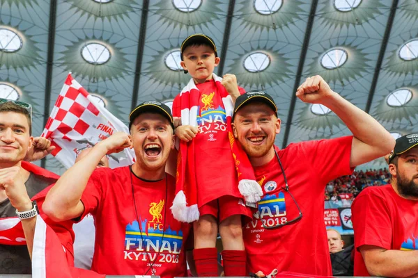 Kyiv Ukraine Maio 2018 Fãs Ingleses Liverpool Durante Partida Final — Fotografia de Stock