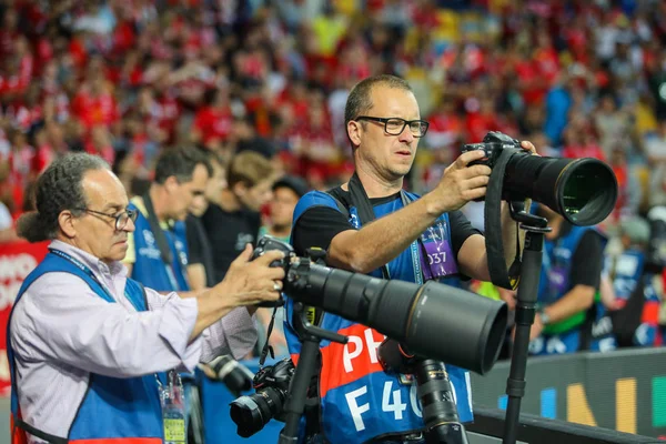 Kyiv Ukraine Maio 2018 Fotógrafos Durante Partida Final Liga Dos — Fotografia de Stock