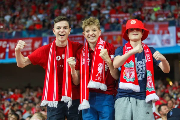 Kyiv Ukraine Maio 2018 Fãs Ingleses Liverpool Durante Partida Final — Fotografia de Stock