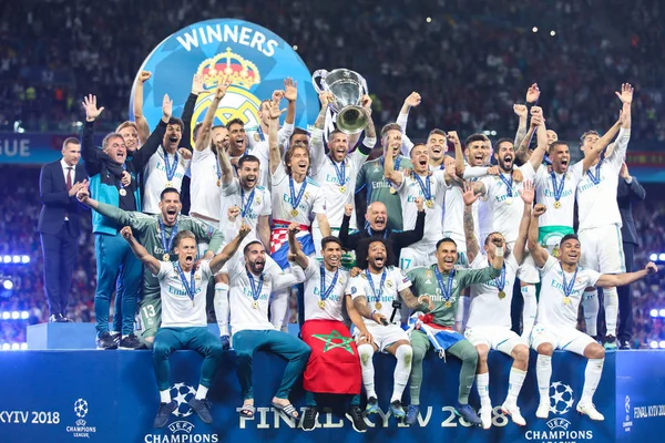 Kiev Ukrajna Május 2018 Real Madrid Játékosok Ünnepelni Győzelem Során — Stock Fotó