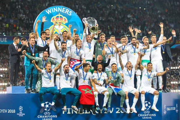 Kyjev Ukrajina Května 2018 Real Madrid Hráči Slaví Vítězství Během — Stock fotografie