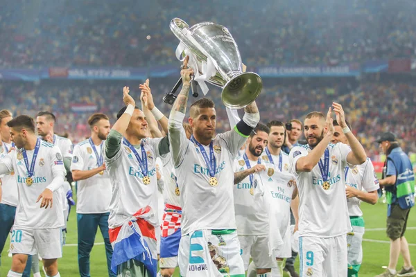 Kiev Ukrajna Május 2018 Real Madrid Játékosok Ünnepelni Győzelem Során — Stock Fotó