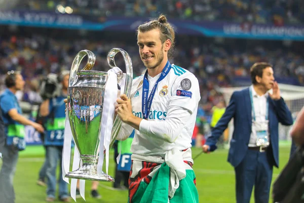 Kiev, Ukrayna - 26 Mayıs, 2018: Galli futbolcu Gareth Bale sırasında final Uefa Şampiyonlar Ligi Liverpool ve Olimpiyskiy ulusal spor kompleksi, Real Madrid arasındaki maç