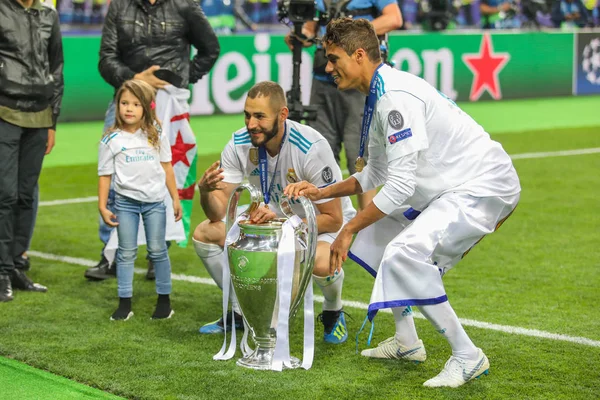 Kiev, Ukrayna - 26 Mayıs, 2018: Fransız profesyonel futbolcu Karim Benzema sırasında final Uefa Şampiyonlar Ligi Liverpool ve Olimpiyskiy ulusal spor kompleksi, Real Madrid arasındaki maç