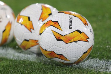 Poltava, Ukrayna - 3 Ekim 2018: Resmi Uefa Avrupa Ligi top Uefa Avrupa Ligi Vorskla - Vorskla stadyumda spor maç sırasında