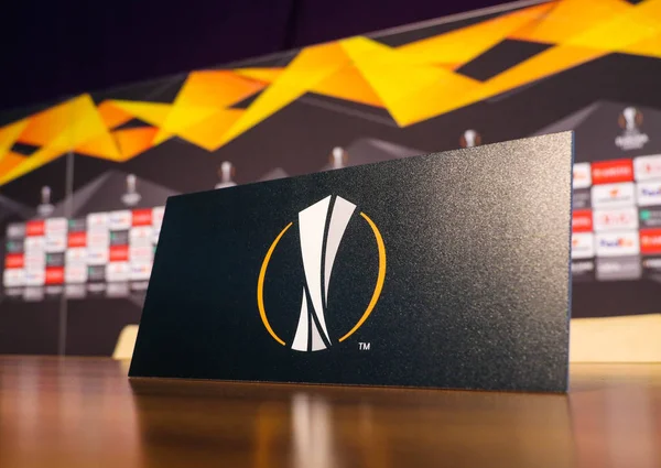 Poltava Ucrania Octubre 2018 Logotipo Uefa Europa League Plato Durante — Foto de Stock