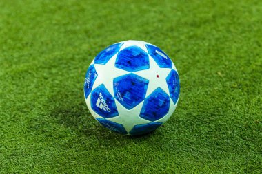 Kharkiv, Ukrayna - 23 Ekim 2018: resmi top Uefa Şampiyonlar Ligi Uefa Şampiyonlar Ligi sırasında maç Shakhtar - Manchester City Metalist Stadyumu'nda 