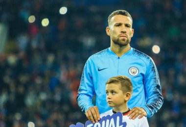 Kharkiv, Ukrayna - 23 Ekim 2018: Arjantinli profesyonel futbolcu Nicolas Otamendi sırasında Uefa Şampiyonlar Ligi maç Shakhtar - Manchester City Metalist Stadyumu'nda