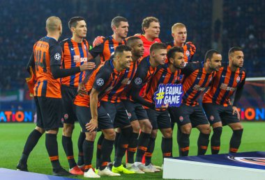 Kharkiv, Ukrayna - 23 Ekim 2018: futbol oyuncuları Fc Shakhtar Donetsk sırasında Uefa Şampiyonlar Ligi maç Shakhtar - Manchester City Metalist Stadyumu'nda 