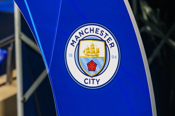 Kharkiv Ucrania Octubre 2018 Logotipo Del Manchester City Durante Partido — Foto de Stock