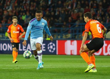 Kharkiv, Ukrayna 18 Eylül 2019: Uefa Şampiyonlar Ligi maçında Brezilyalı profesyonel futbolcu Gabriel Jesus Shakhtar - Manchester City Metalist Stadyumu'nda