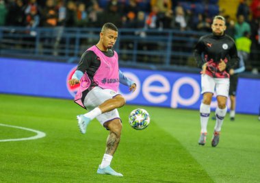 Kharkiv, Ukrayna 18 Eylül 2019: Uefa Şampiyonlar Ligi maçında Brezilyalı profesyonel futbolcu Gabriel Jesus Shakhtar - Manchester City Metalist Stadyumu'nda
