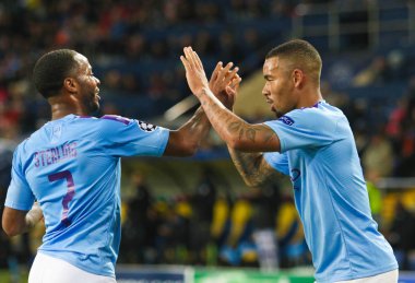 Kharkiv, Ukrayna 18 Eylül 2019: Uefa Şampiyonlar Ligi maçında Brezilyalı profesyonel futbolcu Gabriel Jesus Shakhtar - Manchester City Metalist Stadyumu'nda