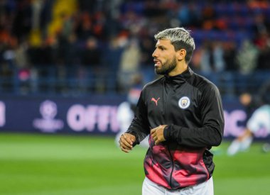 Kharkiv, Ukrayna 18 Eylül 2019: Uefa Şampiyonlar Ligi maçında Arjantinli futbolcu Sergio Aguero Shakhtar - Manchester City Metalist Stadyumu'nda