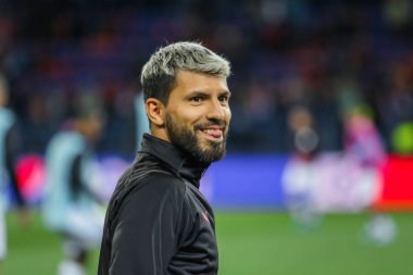 Kharkiv, Ukrayna 18 Eylül 2019: Uefa Şampiyonlar Ligi maçında Arjantinli futbolcu Sergio Aguero Shakhtar - Manchester City Metalist Stadyumu'nda