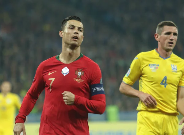 Kiev Oekraïne Oktober 2019 Portugese Profvoetballer Cristiano Ronaldo Tijdens Wedstrijd — Stockfoto