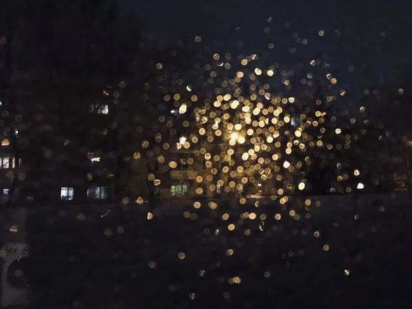 Gotas Agua Borrosa Sobre Vidrio Forma Bokeh — Foto de Stock