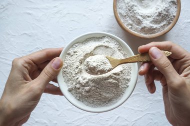 Bir kasede adaptogens Ashwagandha. Beslenme supplement.