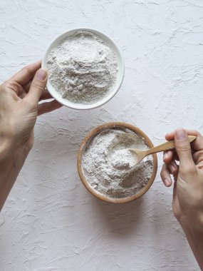 Bir kasede adaptogens Ashwagandha. Beslenme supplement.