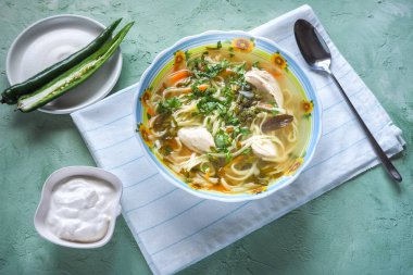 Zama, Romanya ve Moldova tavuk şehriye çorbası. Geleneksel kalıntı çorbası.