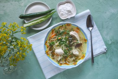 Zama, Romanya ve Moldova tavuk şehriye çorbası. Geleneksel kalıntı çorbası.