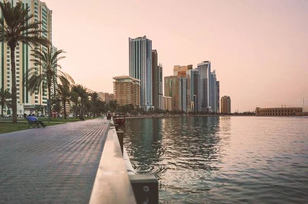 Evening In Sharjah. UAE. City evening quay.