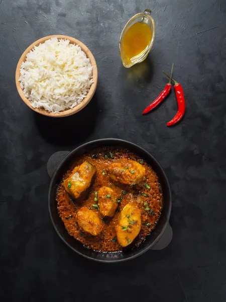 Tasty Bengali food dishes with basmati rice and Kerala fish curry.