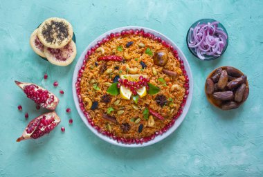 Kerala sebze Biryani, vejetaryen yemek, üstten görünüm