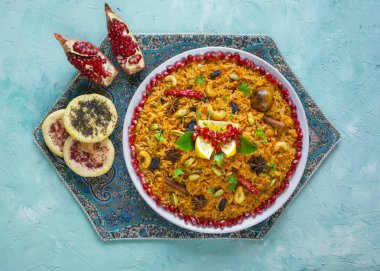 Kerala sebze Biryani, vejetaryen yemek, üstten görünüm