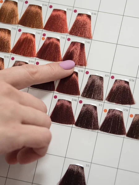 Seleção de uma sombra de tintura de cabelo. Cor do cabelo . — Fotografia de Stock