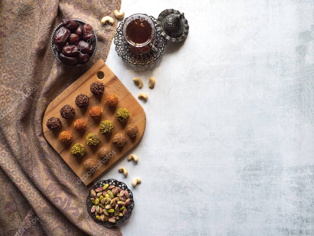 Healthy organic energy bites with nut and dates.
