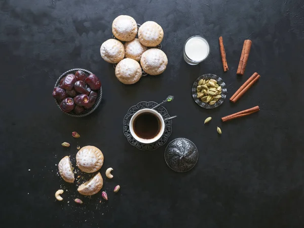 Ramadan sweets background. Cookies of El Fitr Islamic Feast. Egyptian cookies \