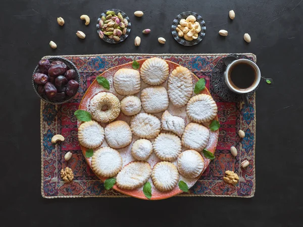 Ramadan sweets background. Cookies of El Fitr Islamic Feast. Arabic cookies Maamoul