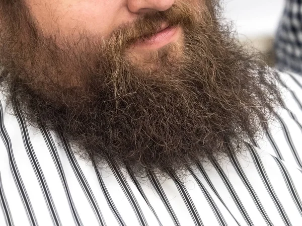 회색 배경의 수염을 기닫는 남자. — 스톡 사진