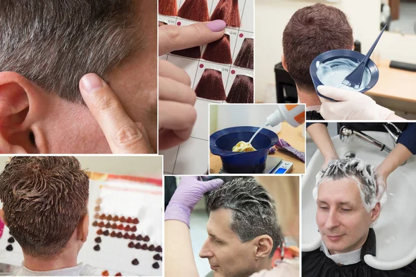 Collage mit Phasen der Haarfärbung im Schönheitssalon — Stockfoto