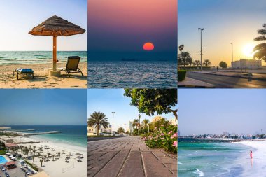 Ajman güzel manzaraları ile kolaj. Uçan
