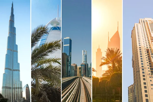 Collage de diferentes fotos de hermosas vistas de Dubai — Foto de Stock