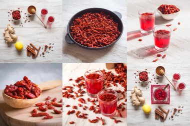 Goji çilek ve goji bir içki ile Kolaj