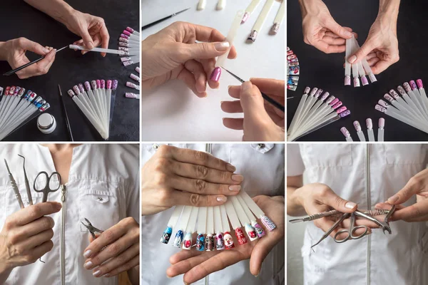 Collage de belleza con puntas y manicura . — Foto de Stock